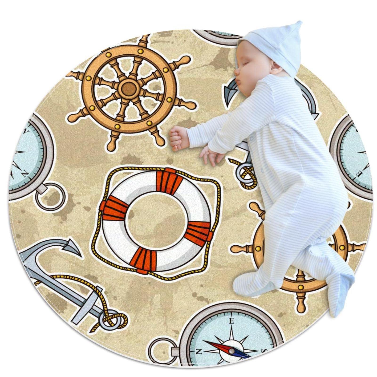 Tapis rond voile d'ancre vintage JDEZ pour deco buanderie et salon 100cm
