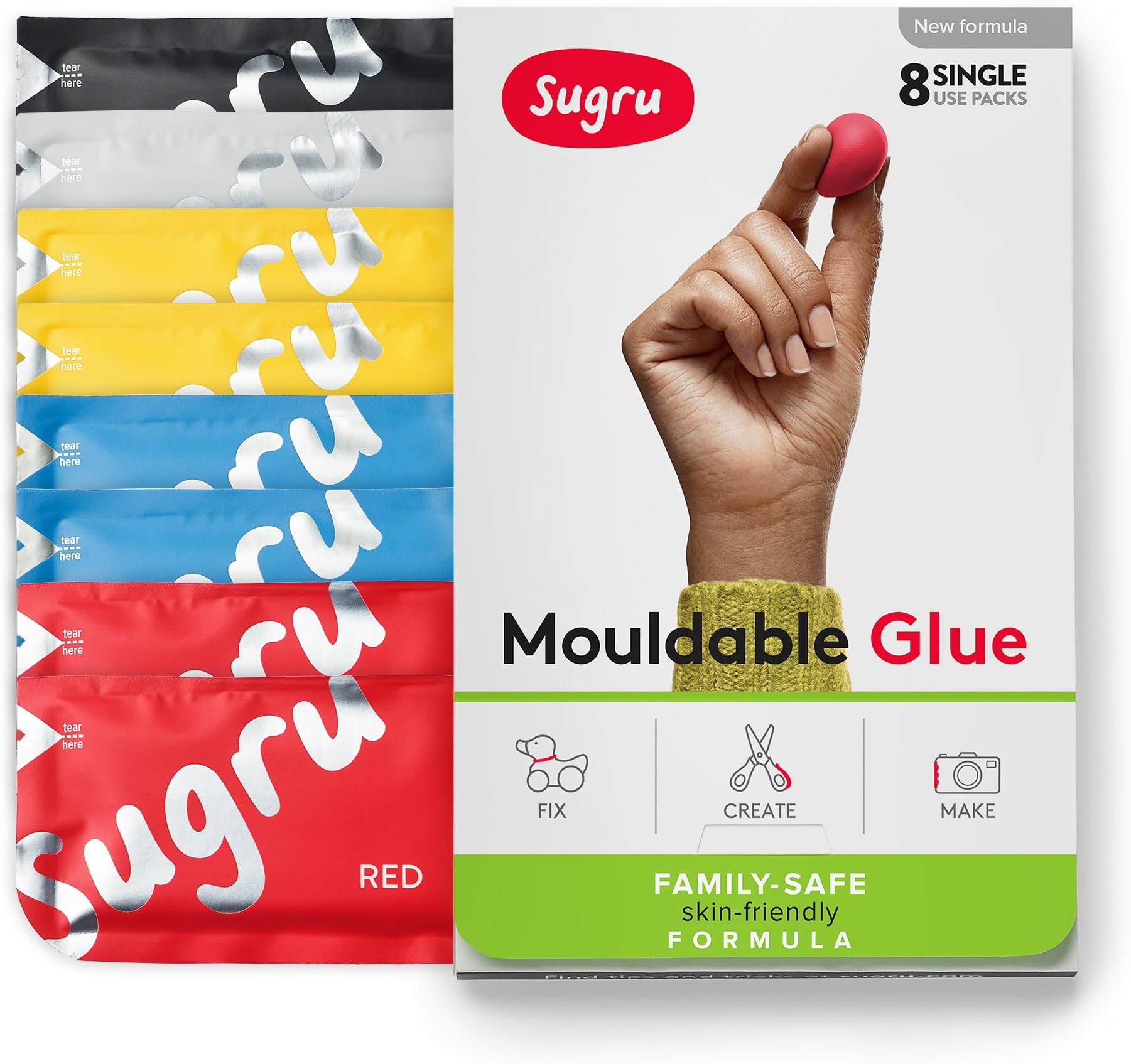 Sugru Moldable Glue - Family-Safe - All-Purpose Adhesive, Suitable for Children - Holds up to 4.4 lb - Classic Colors 8-Pack