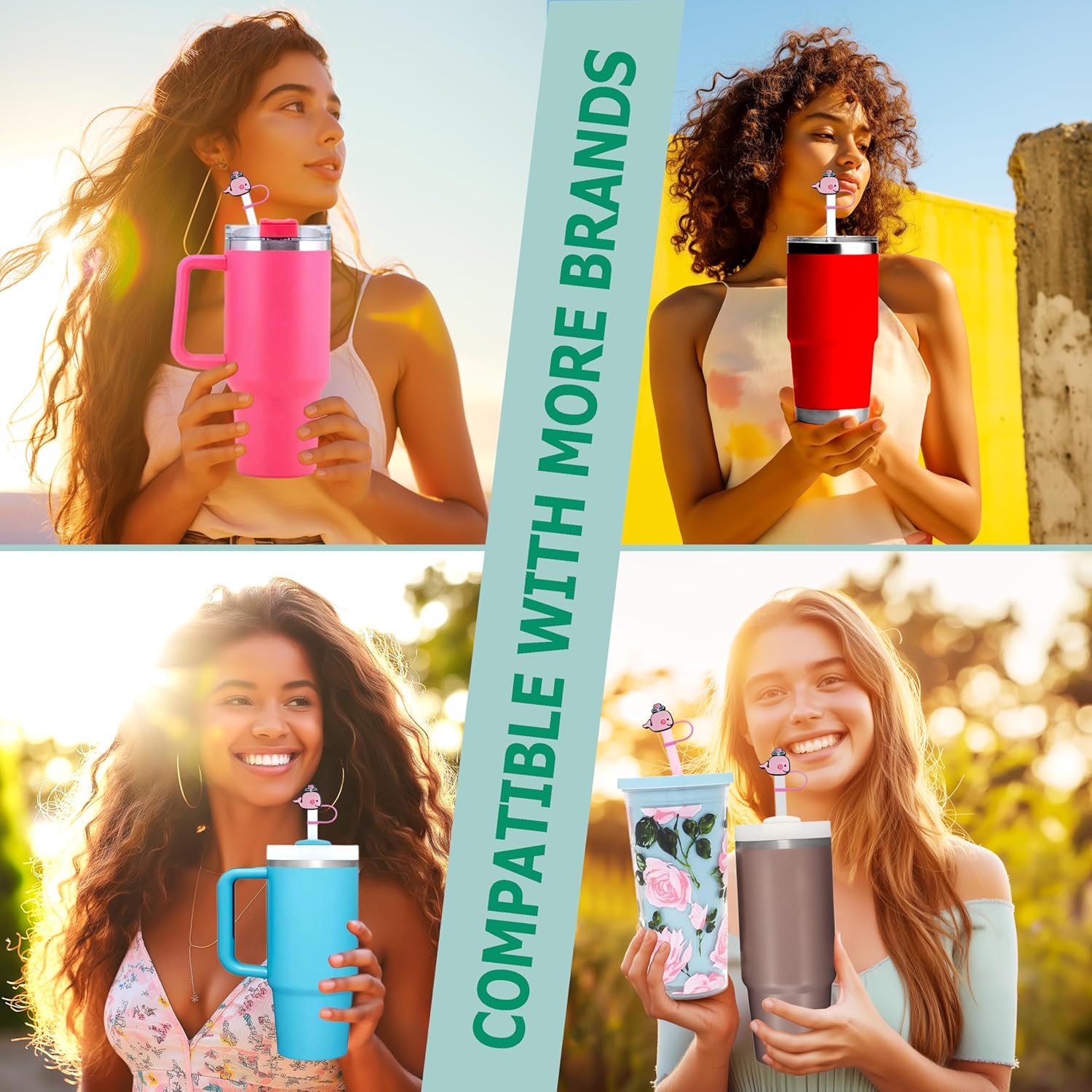 Pink Whale Silicone Straw Covers for Stanley Cup, Reusable, Cute Toppers Accessories for Tumblers, 2PCS Decorative & Personalized Straw Cover Cap (s1) - Image 5