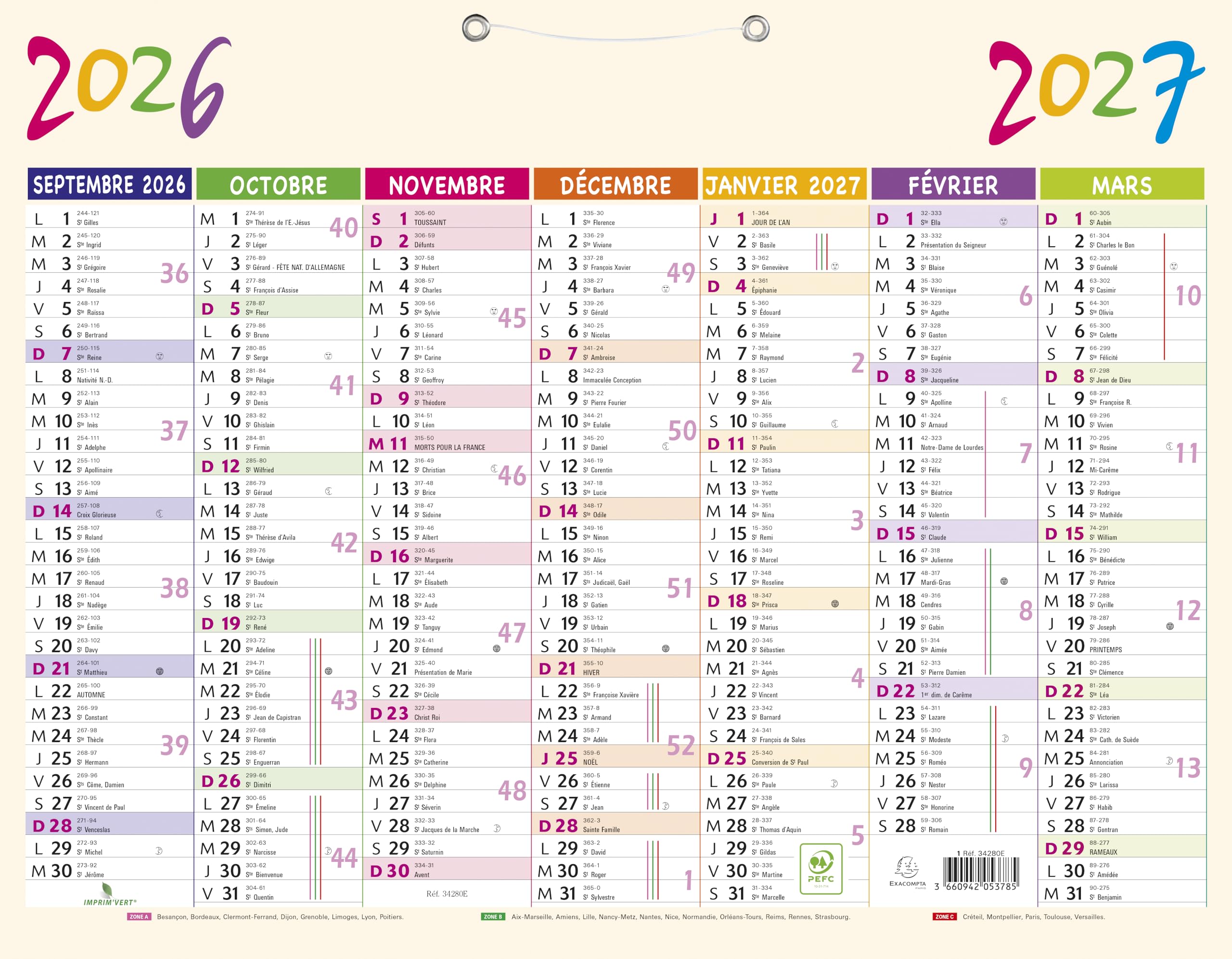 Exacompta - 34280E - Pep's Calendar - 43 x 33.5 cm - September 2025 to September 2026 - Multicoloured