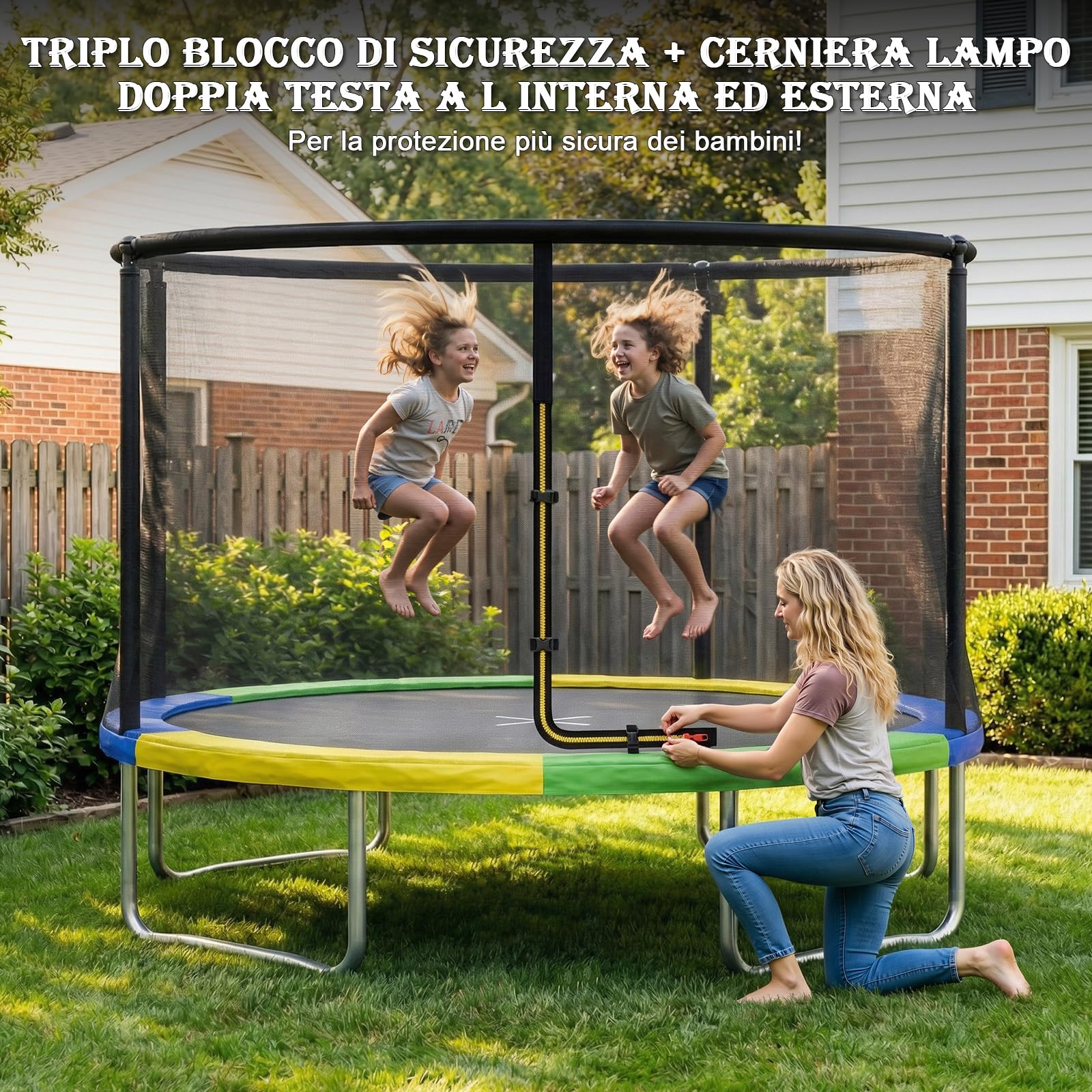 JUMMICO Trampolino da Giardino Trampolino per Bambini con Scaletta e Rete di Sicurezza Ø 183/220/290/360cm Tappeto Elasticoper Adulti e Bambini