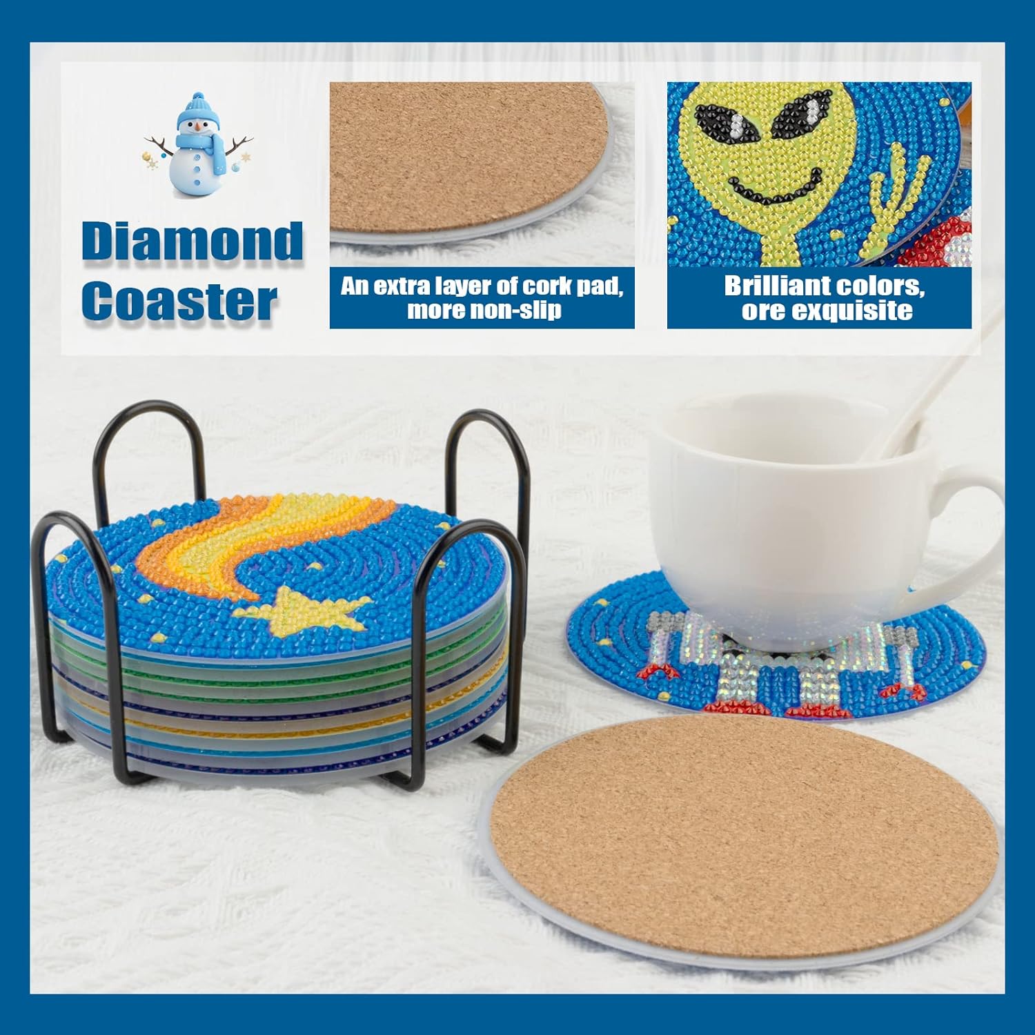 LazyFold 9 Pack Diamond Painting Coasters with Holder,DIY Starry Sky Coaster Diamond Art Kits for Beginners,Diamond Art Craft Supplies for Christmas