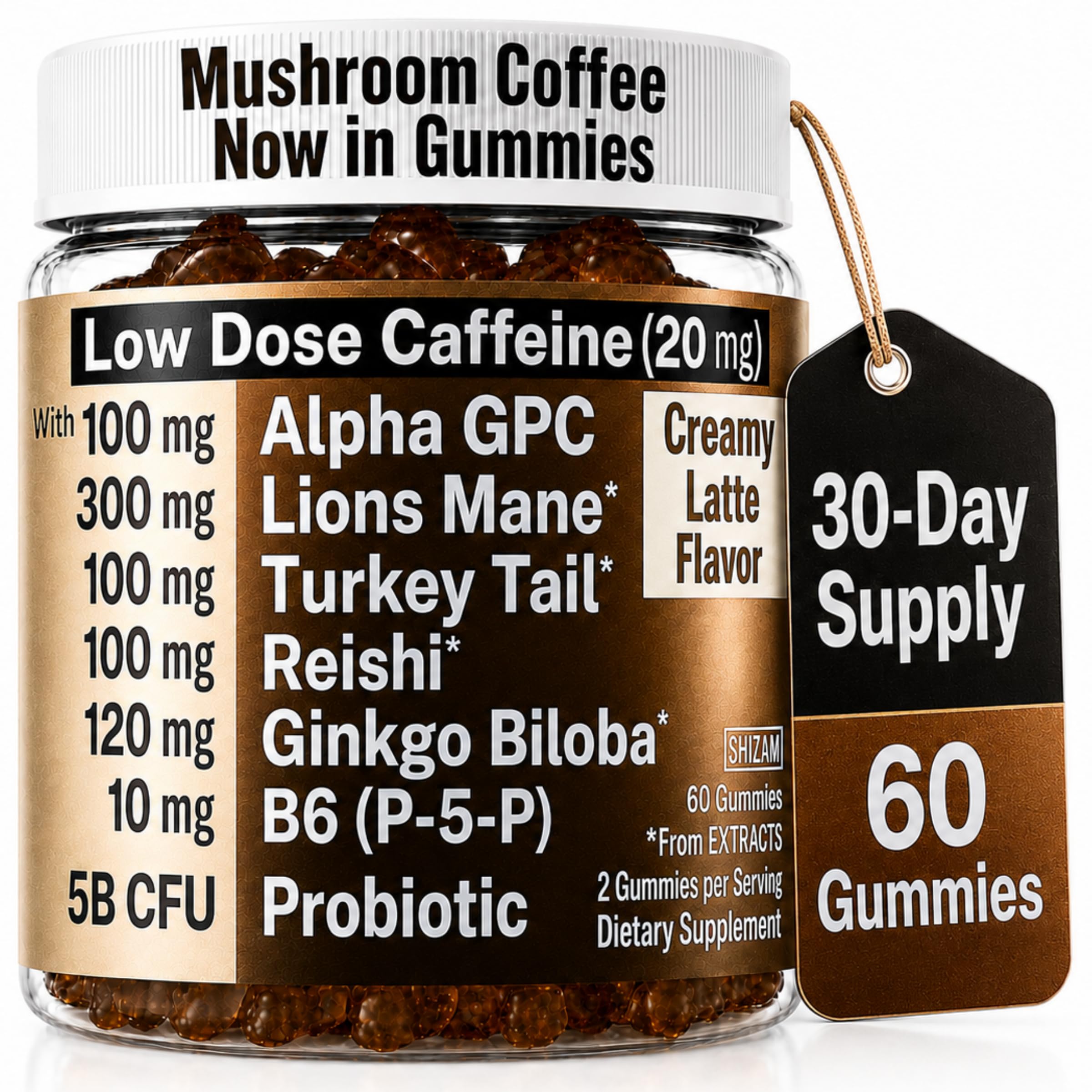 Mushroom Coffee Gummies with Lion’s Mane, Ginkgo Biloba, Alpha GPC & B6 P5P