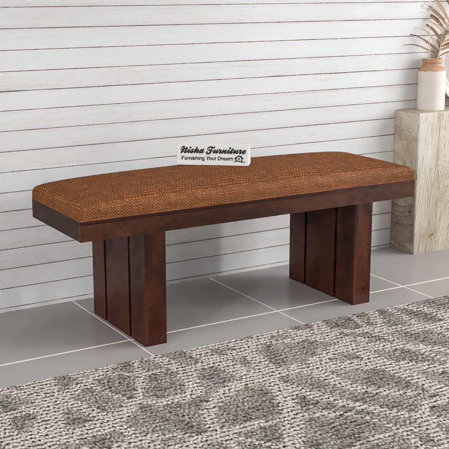Solid Sheesham Wood Bench for Living Room | Wooden Bench for Sitting Banch for Home Balcony Garden and Outdoor 2 Seater Dining Bench for Table in Walnut Finish