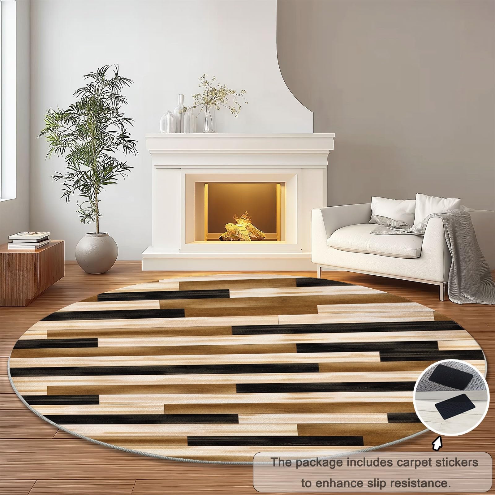 Tappeti Rotondi per Soggiorno, 120 cm, Moderni, Astratti, a Righe, Lavabili, per Camera da Letto, Tappeto a Pelo Corto, Sottile, Antiscivolo, per Sala da Pranzo, cameretta Bambini,