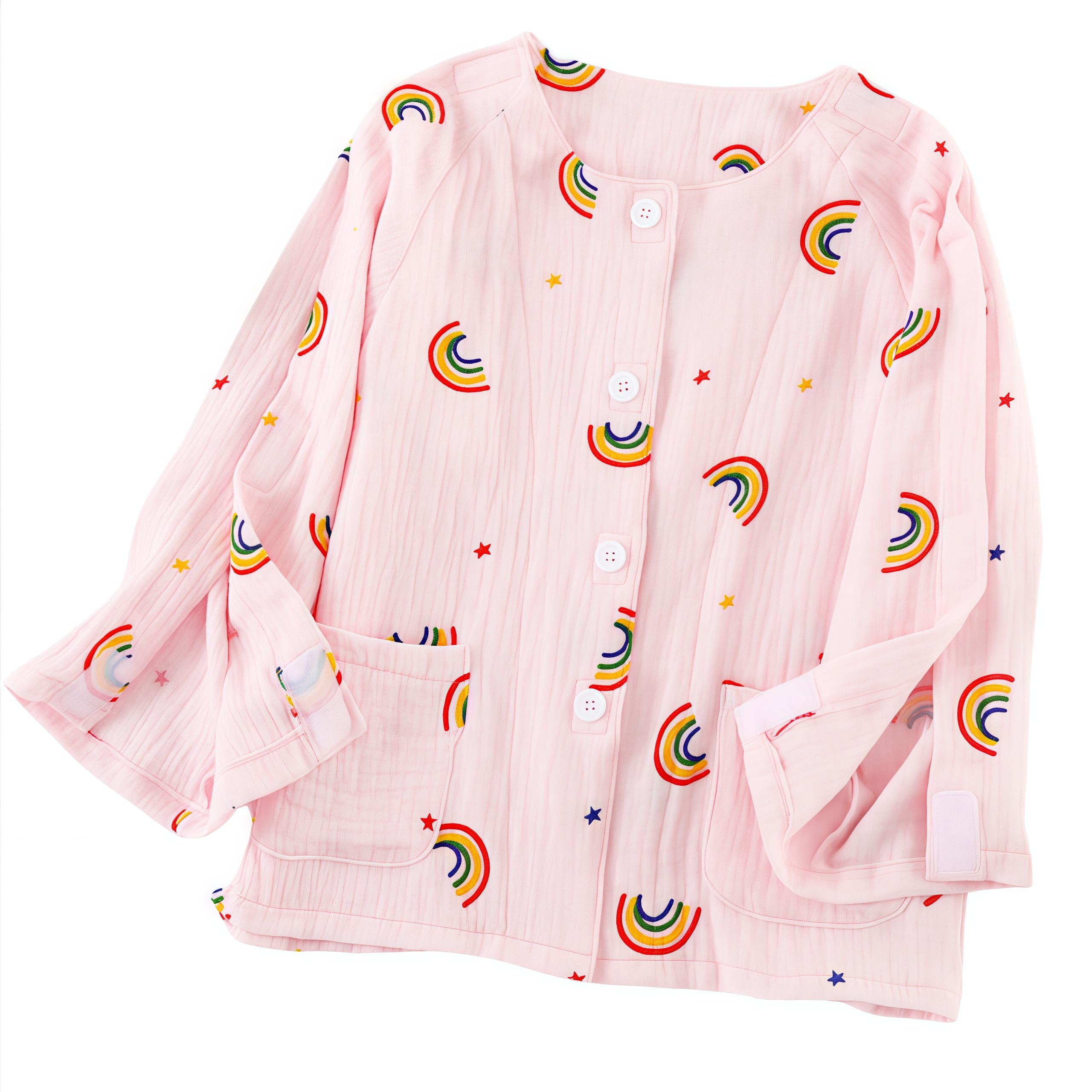 WEEOATAR Kids Hospital Gown Clothes for Post Shoulder Surgery Broken Arm Clothing, Full Open, Easy to Wear with Magic Stickers on Both Sides Suitable for Boys and Girls (Pink, 150cm/59.0in)