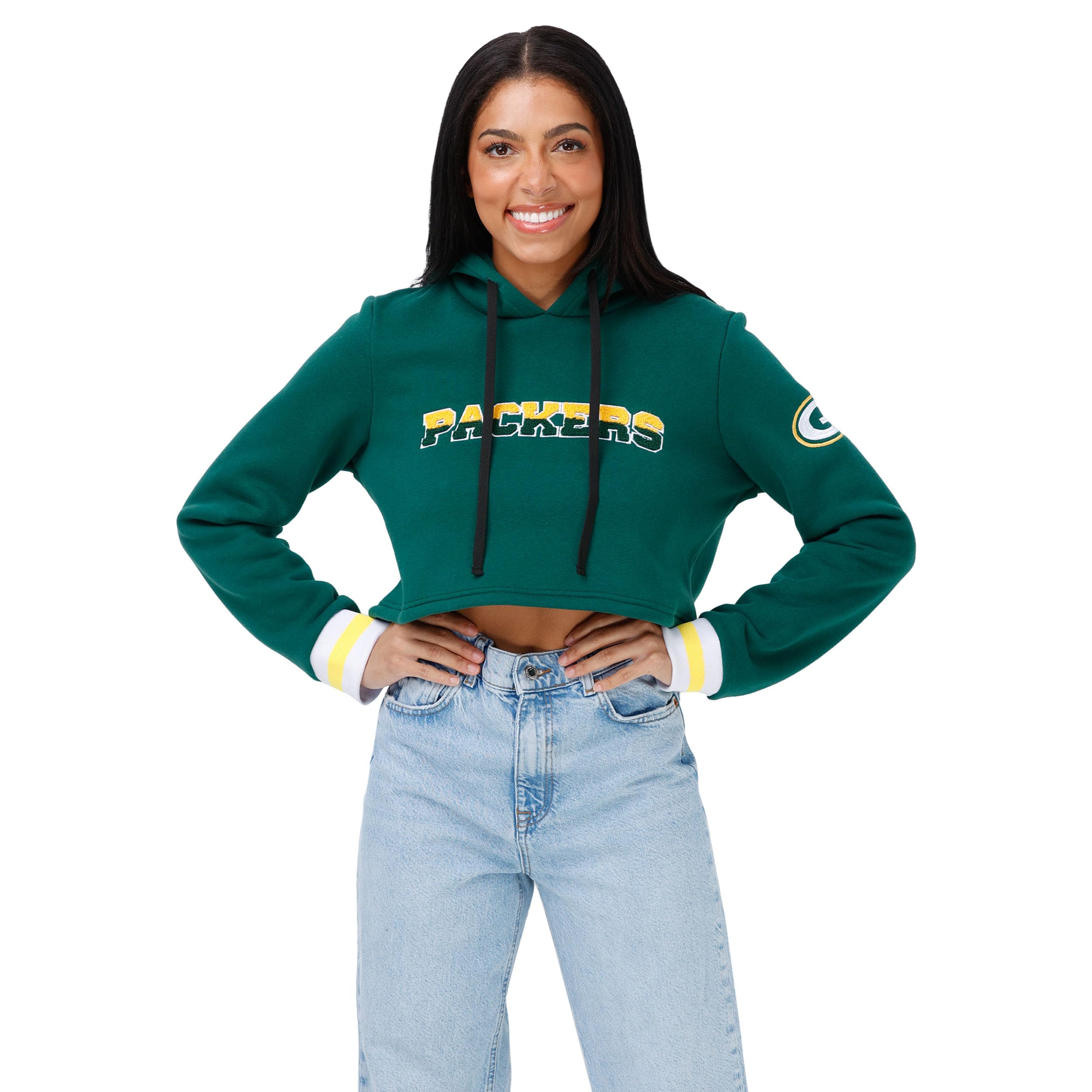 FOCO Green Bay Packers NFL Womens Cropped Chenille Hoodie - L