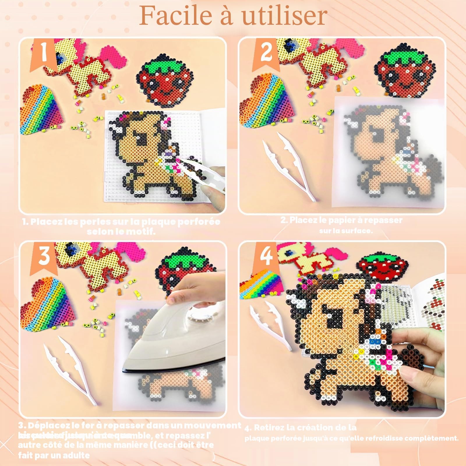 Perles à Repasser De 5MM, 11000 Pièces Perles Avec Boîte De Rangement, Plaques De Perles à Repasser, Guide d'utilisation, DIY De Loisirs Créatifs Enfants, Cadeau Noël Anniversaire pour Garçon Filles