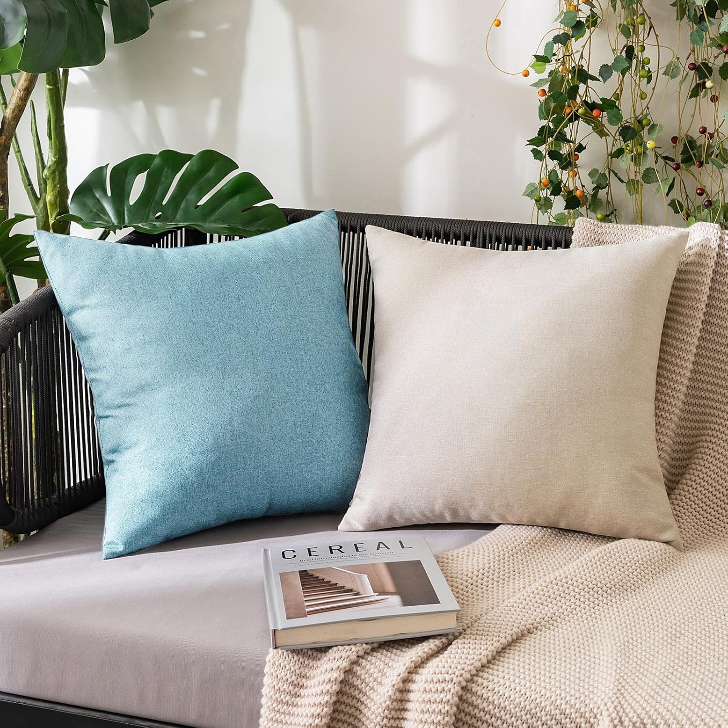 MIULEE 18x18 Inch Pack of 2 Throw Pillow Inserts 100% Virgin Fiber Filling Bundle Blue Gray Throw Pillow Covers Decorative for Livingroom Bedroom Sofa Couch Bed