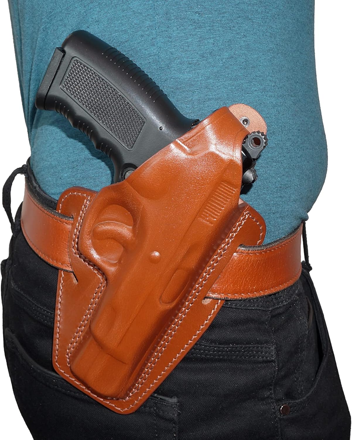 CZ 75 Leather Holster, 2 Slot Pancake OWB Leather Holster Thumb Break Right Hand Handmade!