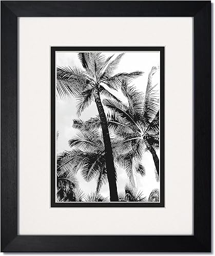 Juego de 2-8X10 Gallery II Portarretratos de madera negra con cristal transparente y paspartú doble blanconegro para 5x7 (2)