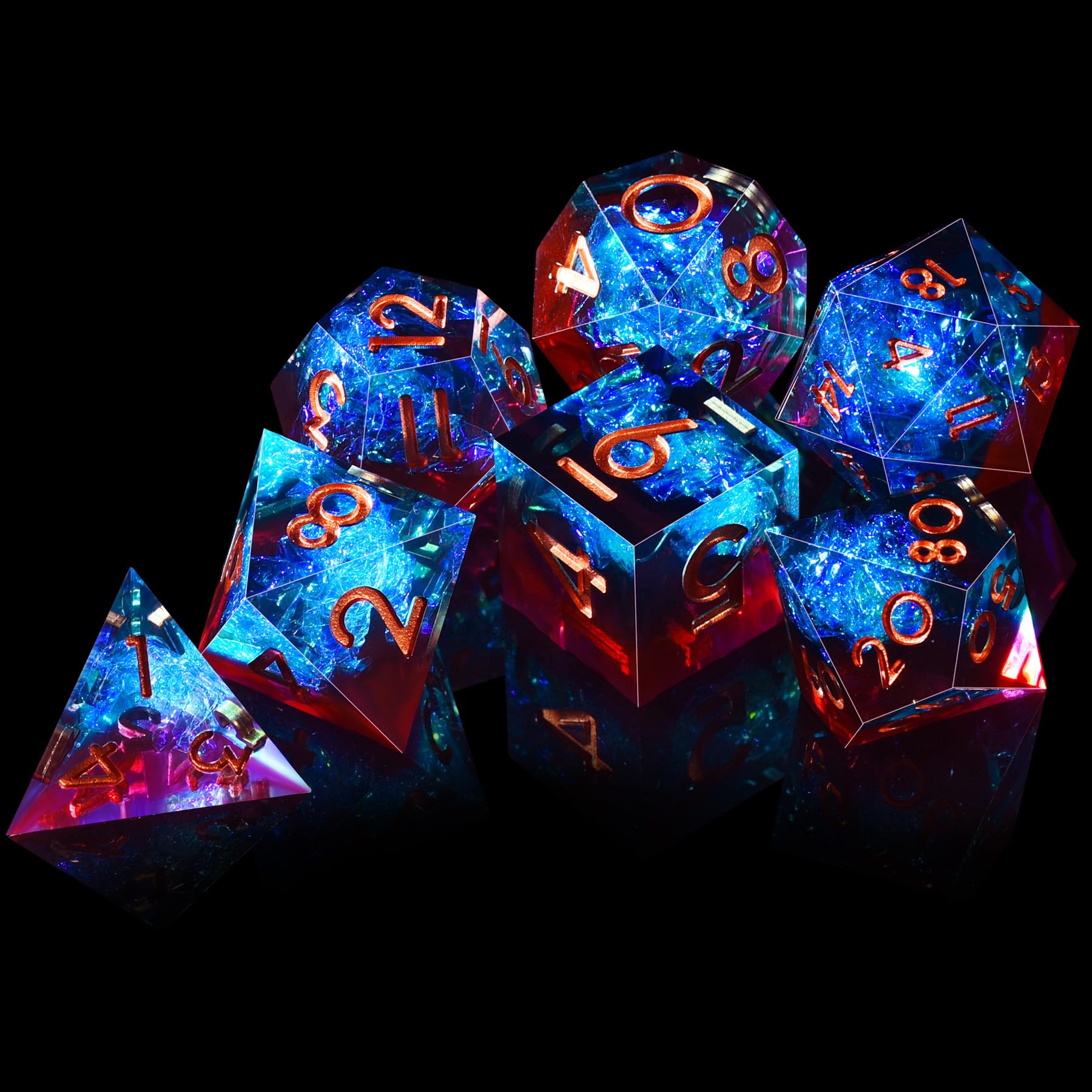 SIQUK 7 Pièces Dés Polyédriques 7 Die Dés D4 D6 D8 D10 D12 D20 D% Jeu de Dés Polyédriques pour Donjons et Dragons DND RPG MTG, Rouge Flamme & Bleu Glace - 5