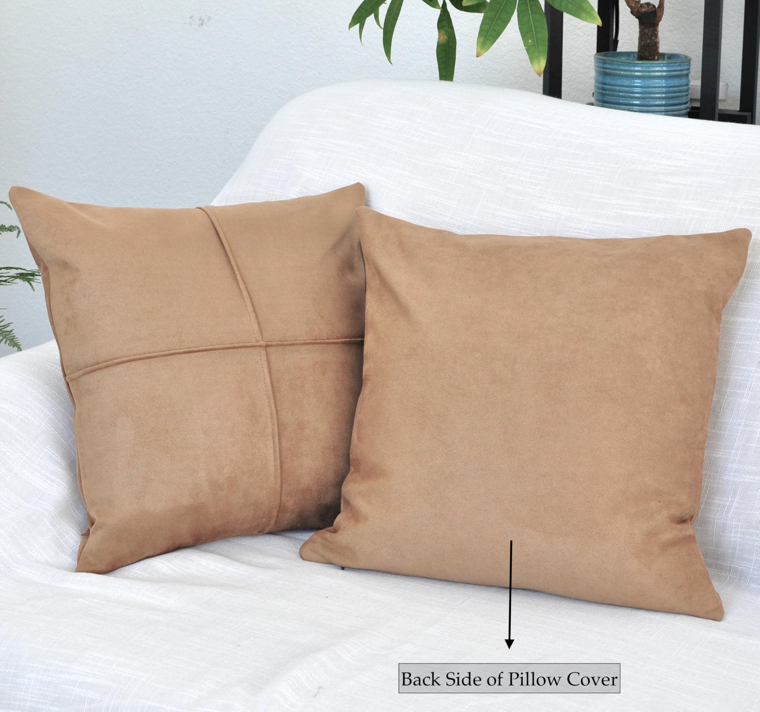 Lot de 2 housses de coussin décoratives carrées en daim synthétique doux imitation cuir pour canapé, sofa, chaise, en daim végétalien, marron clair, 45,7 x 45,7 cm, marron clair rustique et moderne