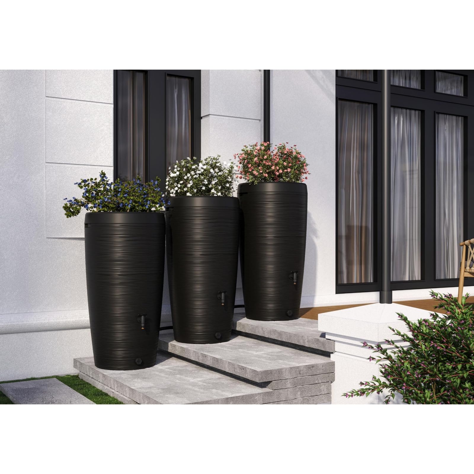 Regenwassertank 240L Regentonne mit Pflanzschale | mit Wasserhahn | 4 Farben