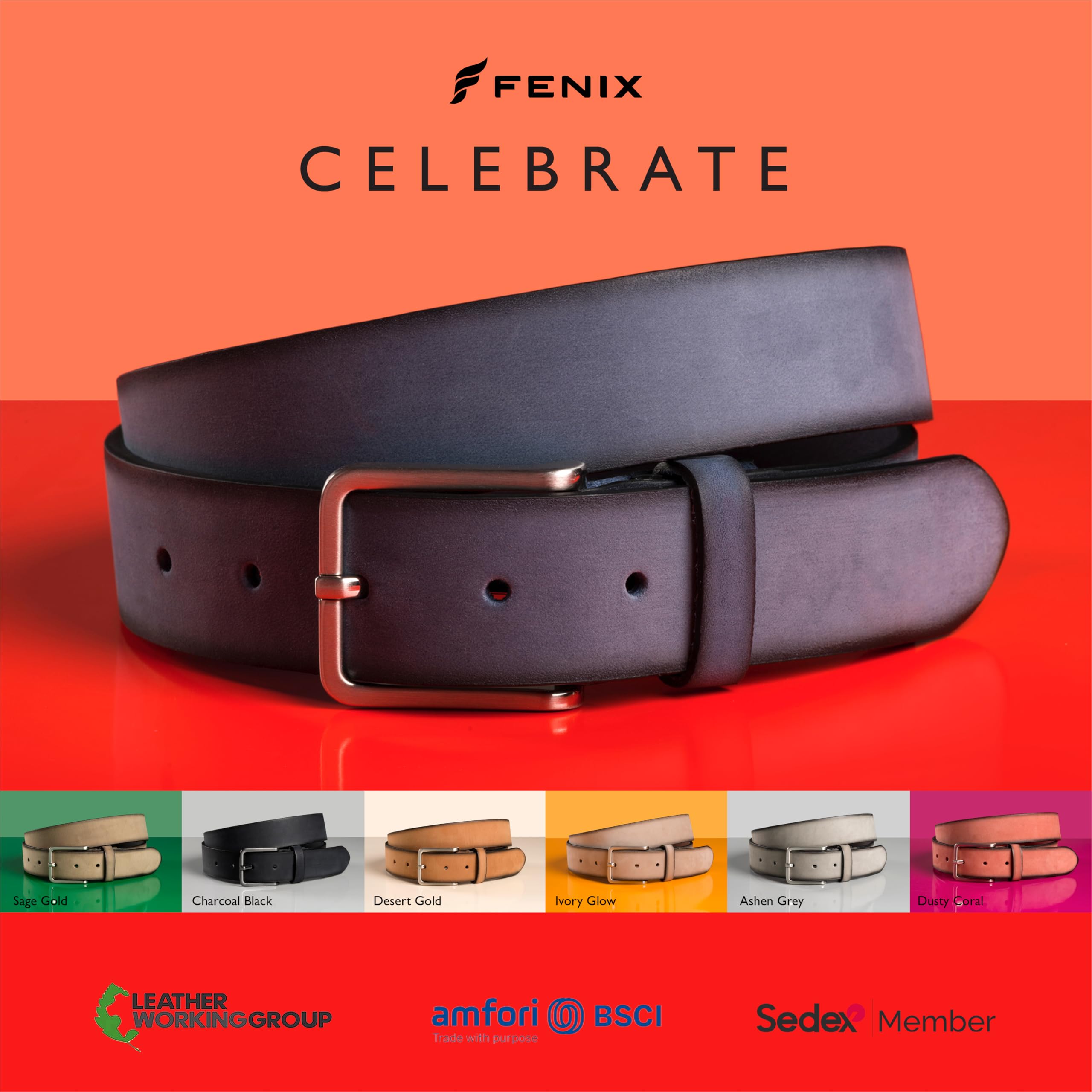 FENIX CELEBRATE Gürtel Herren, verstellbarer Ledergürtel Herren mit Schnalle, 35 mm breit, Gürtel aus Nubukleder