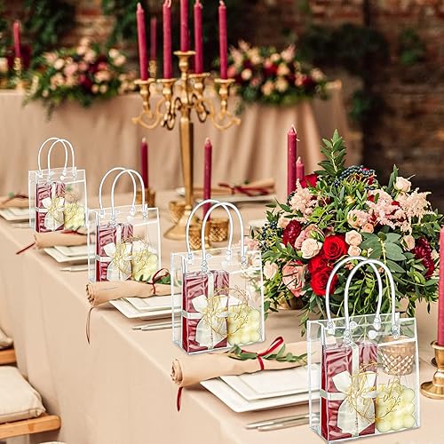 Miniatura 6 de Hillban 50 bolsas de regalo de agradecimiento con asa, bolsa de plástico de PVC transparente, bolsa de regalo transparente, bolsa de regalo para