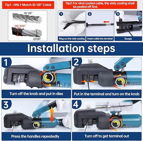 Miniatura 4 de Muzata Herramienta de prensado de barandilla de cable personalizada, herramienta de prensado hidráulico para barandilla de cable de acero inoxidable