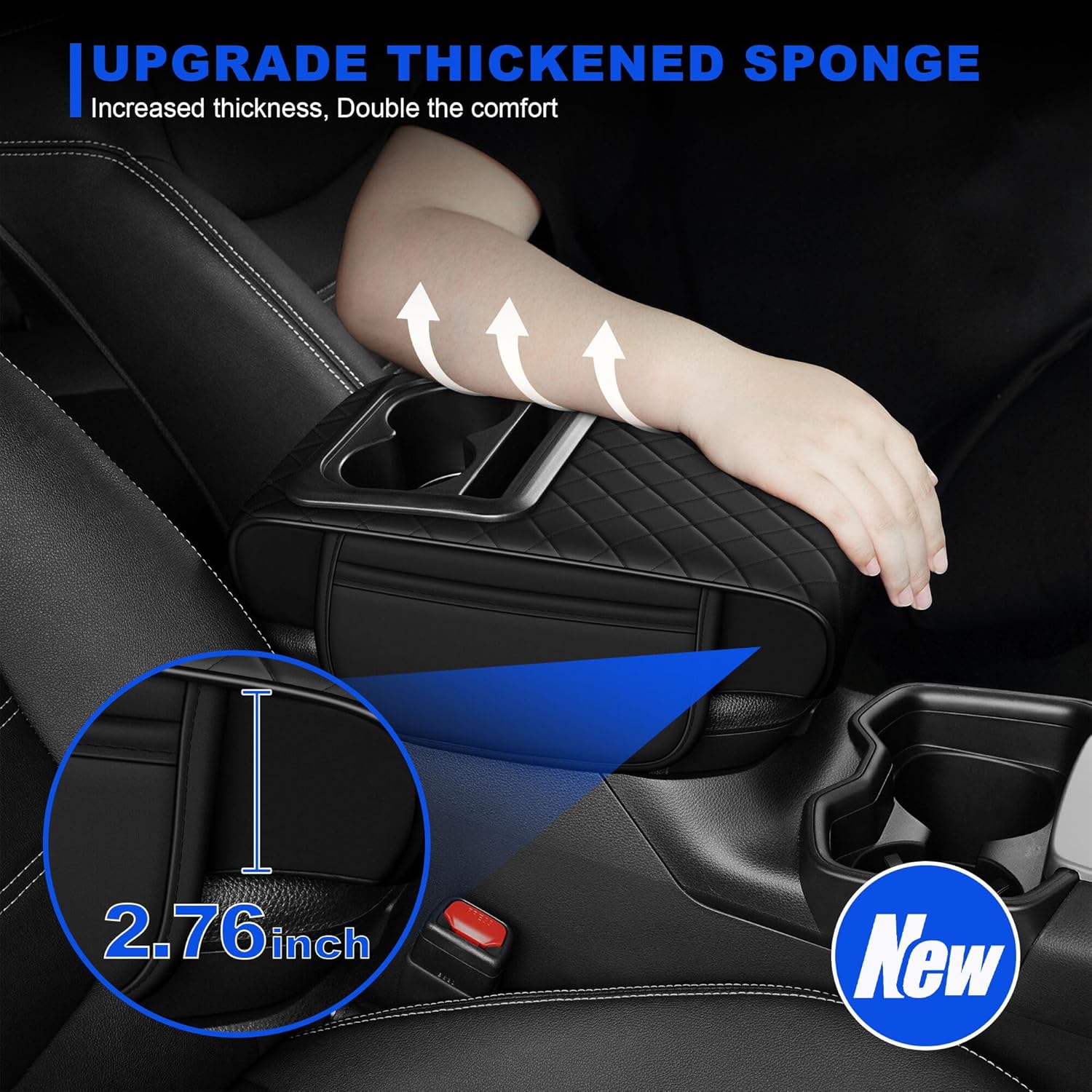 Center Console Cover Leather Armrest Cover Fit for Nissan Maxima 1992-2023 Middle Console Cushion with Storage Box&Cup Holder & Phone Slot(Black)