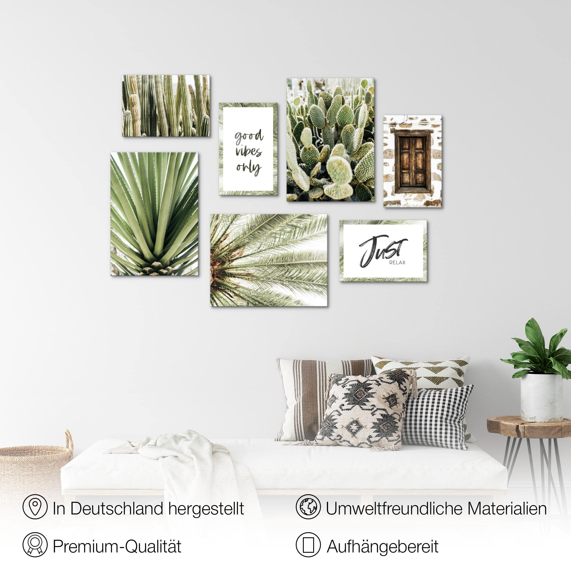 Novart Wandbilder Natur Pflanzen - KOMPLETT AUFHÄNGFERTIG - Mit Spruch Wohnzimmer Schlafzimmer - 7 Moderne Mood-Bilder - N015371a