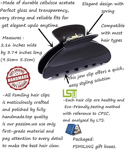 Vista 11 de Pinza para el pelo a cuadros para mujer, pinzas grandes a cuadros en blanco y negro, paquete de 2 Garra de pelo blanco y negro