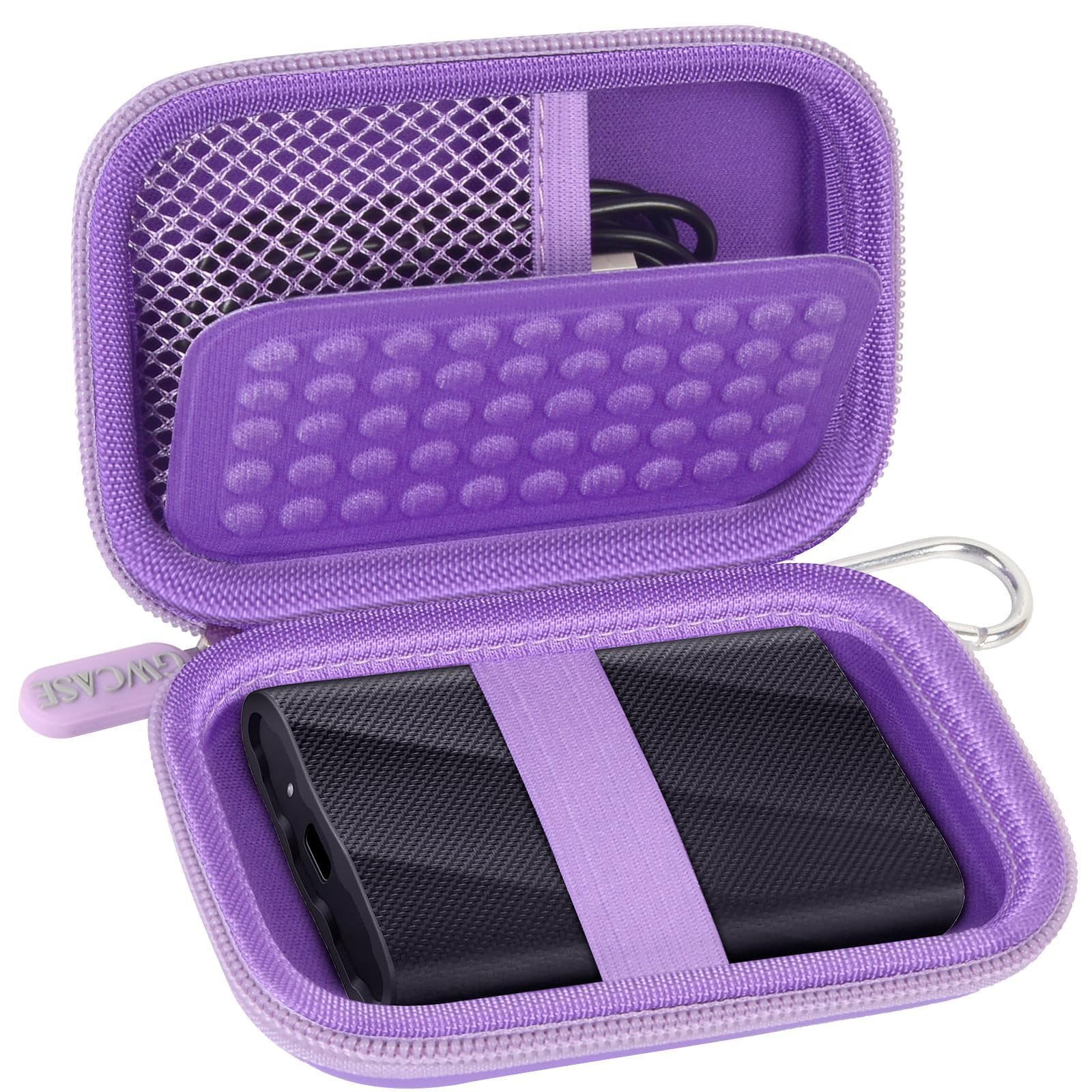 case compatible with samsung t9/ t7/ t7 shield portable ssd 1tb 2tb 4tb external hard drive, storage travel carrying holder organizer for solid state drives & usb cable (box only)-purple
