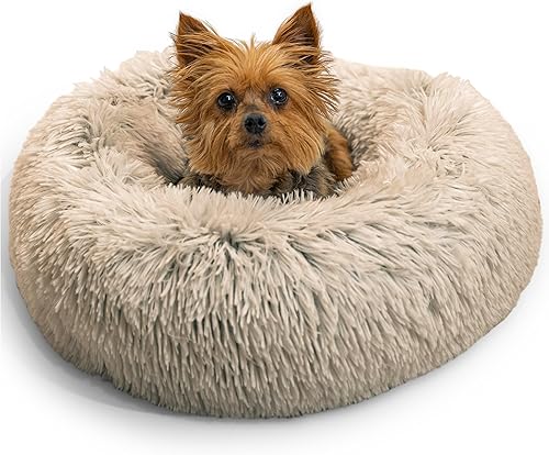 Best Friends by Sheri - The Original Calming Donut - Cama calmante en forma de dona para perros y gatos - Pelo largo, gris pardo, S, 18 x 18 pulgadas