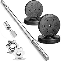 Vista 10 de Yes4All Standard Straight Barbell 60" & EZ Curl Bar 47", Capacity 200 to 480 LB, Weight Bar 1" to 2" Diameter - Star Lock Collars, Rubber Ring