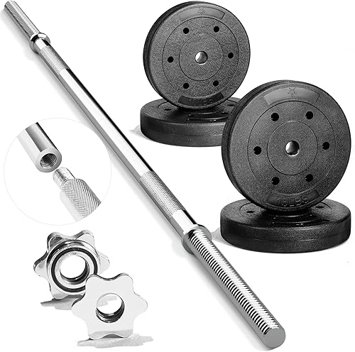 Yes4All Standard Straight Barbell 60" & EZ Curl Bar 47", Capacity 200 to 480 LB, Weight Bar 1" to 2" Diameter - Star Lock Collars, Rubber Ring,