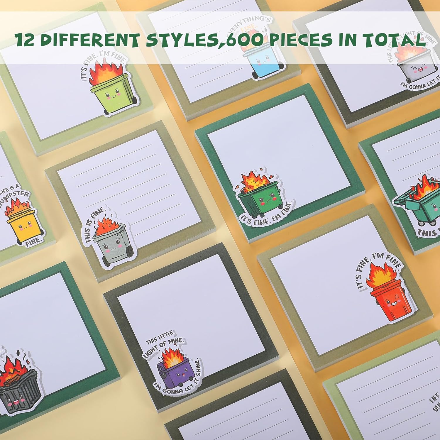 Handepo 48 Pcs Dumpster Fire Sticky Notes and Pens Bulk Notepads Gel Ink Pens Dumpster Fire Funny Cute to Do List Note Pads Supplies Writing Party Favor Set for School Office Home Gifts