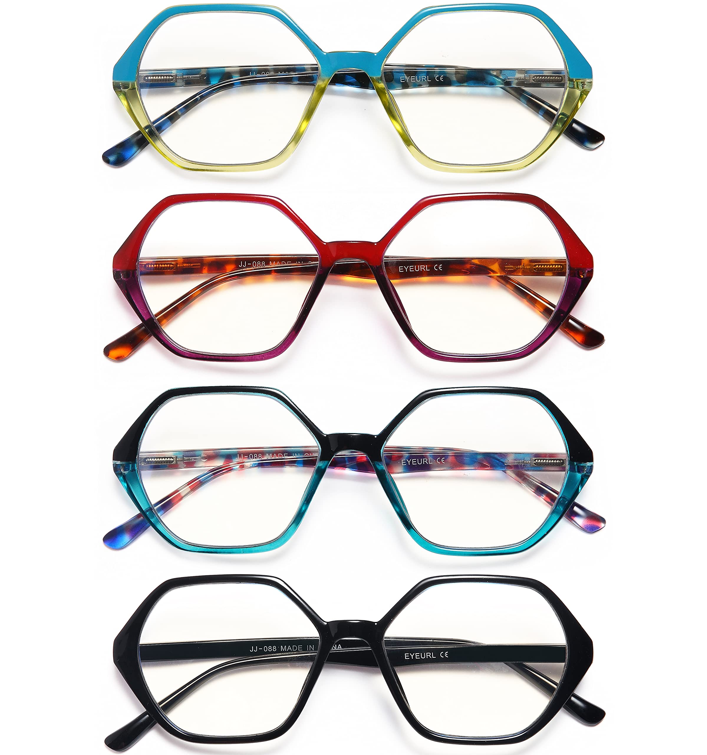EYEURL Reading Glasses for Women 4-Pack Blue Light Blocking Reading Glasses Vintage Design Diamond-Shaped Frame Spring Hinge Readers Anti Glare Filter Lightweight Eyeglasses,0.0 4pairs-mix 0.0 x