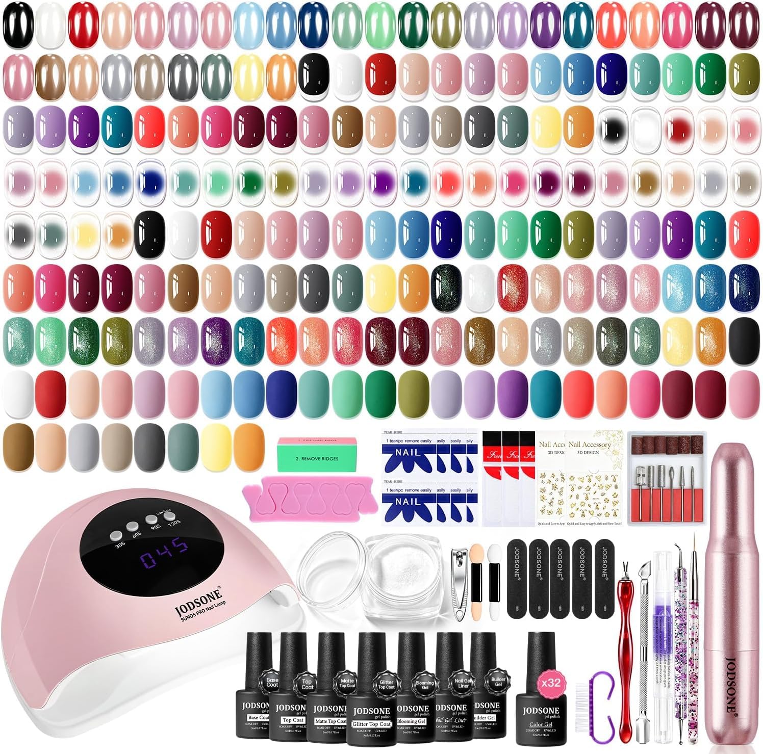 JODSONE Kit Smalto Gel Unghie 32+8 con Lampada UV e Fresa Tutto in Uno