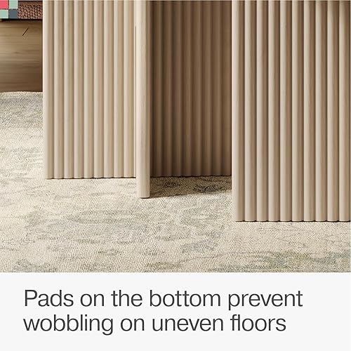 Miniatura 7 de Juego de mesa auxiliar cuadrada anidable, mesa central con base de roble acanalado para sala de estar, juego de conjunto de chapa de grano de