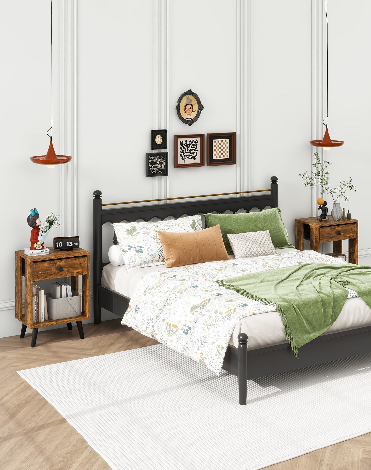 YMYNY Comodini, Set di 2, Tavolino da Notte, Tavolino Salotto, Cassetto in tessuto, Scomparto Aperto, Moderno, Struttura Semplice, per Camera da Letto, Soggiorno, Marrone Vintage HST012H-2