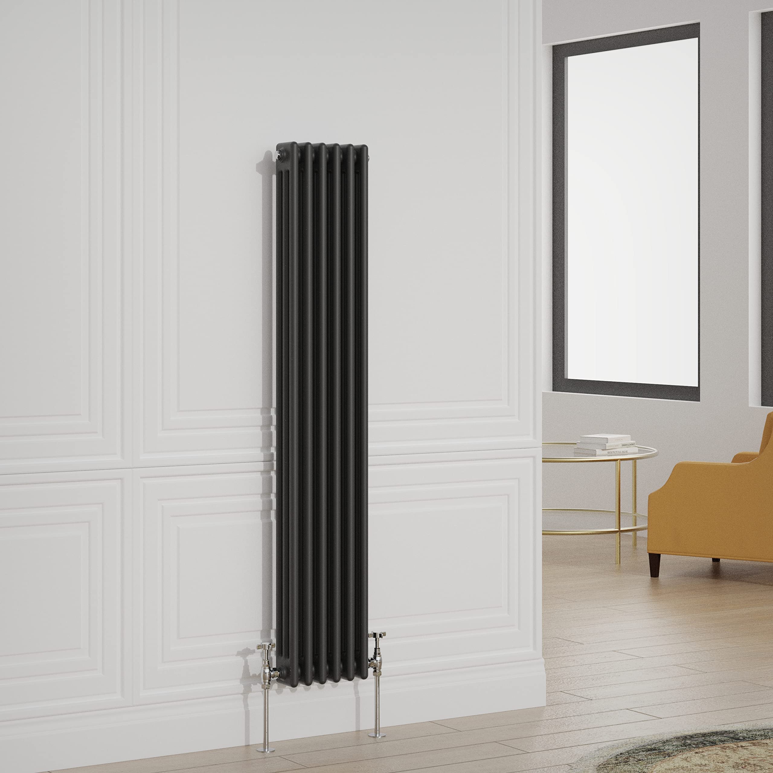 Warmehaus Traditional Radiator Triple Column Black Vertical Cast Iron Style Central Heating Tall Radiator - 1500x290mm