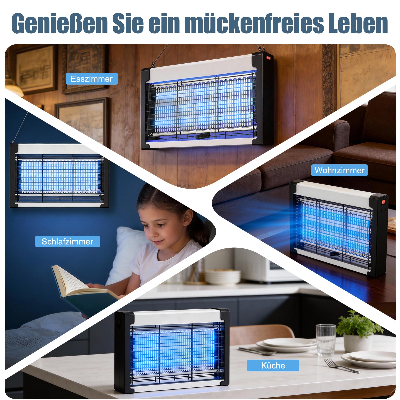 Insektenvernichter Elektrisch,4200V Mückenlampe wandmontage,mit 3 UVA LED,Elektrische Fliegenfalle, Mückenvernichter, Anti Mücken Lampe, Fliegenfänger Insektenfalle Innen