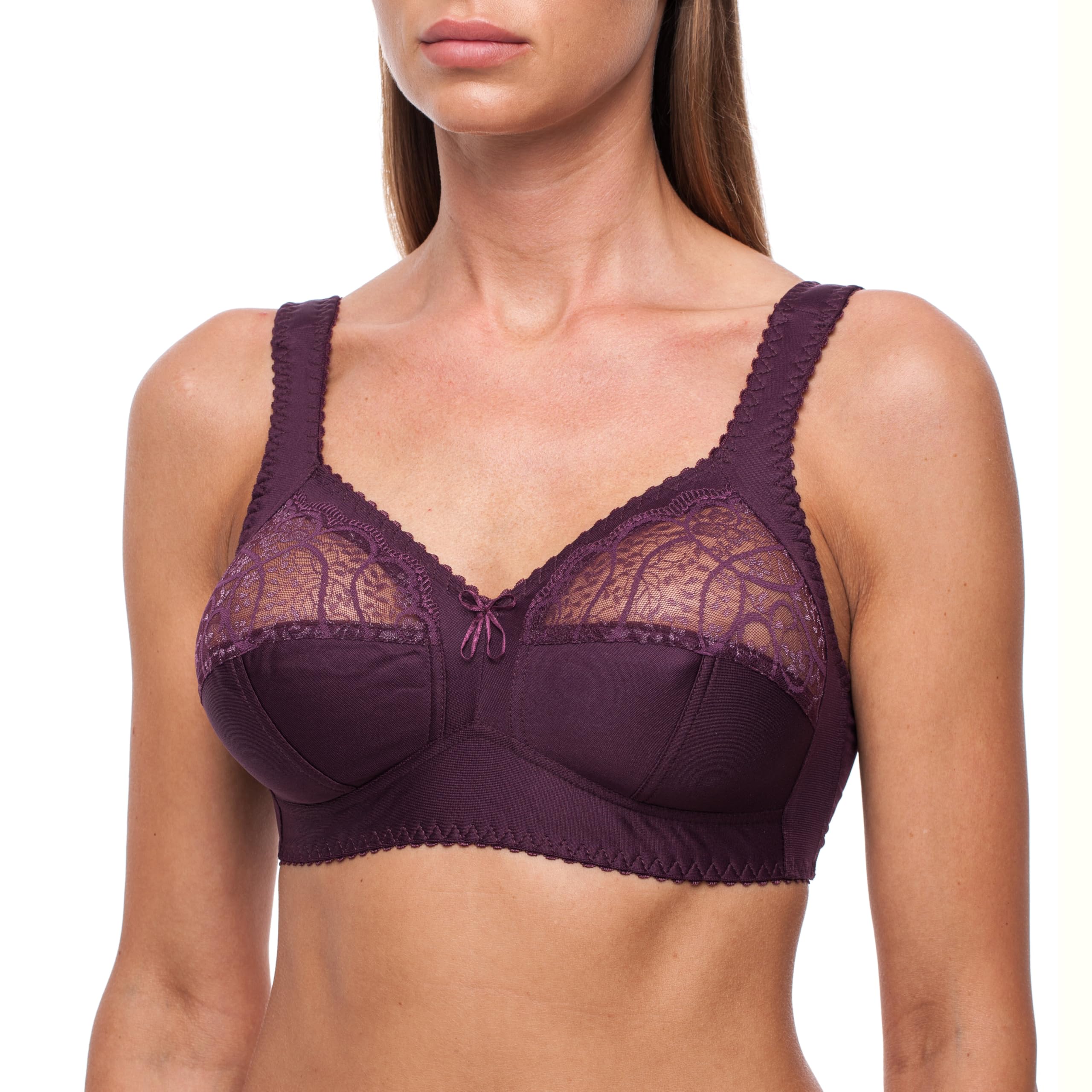 frugue Ladies Bras Non Wired Wireless Minimiser Support Plus Size Purple 44 DD