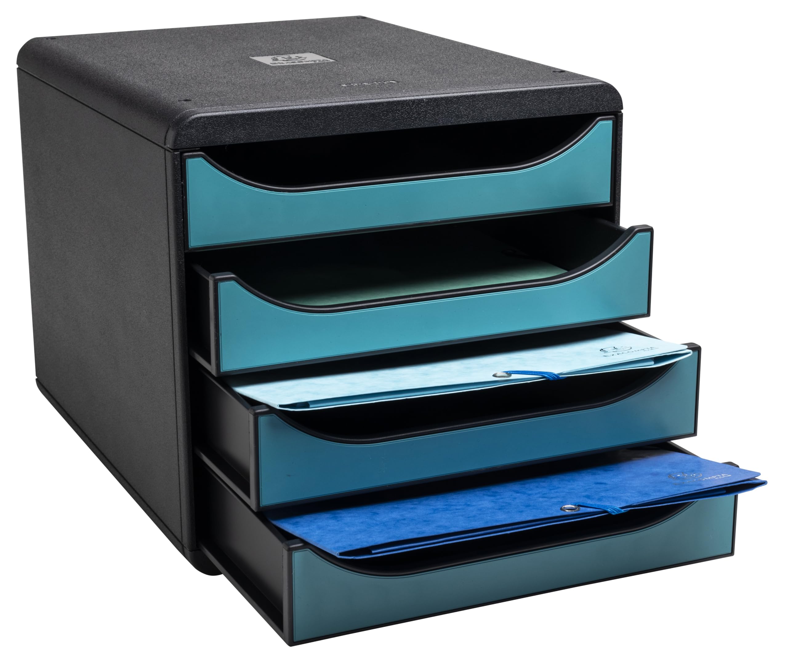 Exacompta - Rif. 31034D - Modulo di archiviazione BIG-BOX Skandi, scatola 4 cassetti per documenti A4+, dimensioni esterne. : Profondità 34,7 x Larghezza 27,8 x Altezza 26,7 cm, Blu Pacifico