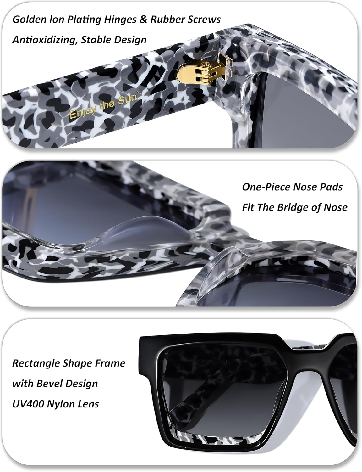 Roneyee Square Sunglasses Trendy Rectangle Shades for Men Women Oversized Stylish Retro UV Protection Fashion Acetate Designer (Leopard)