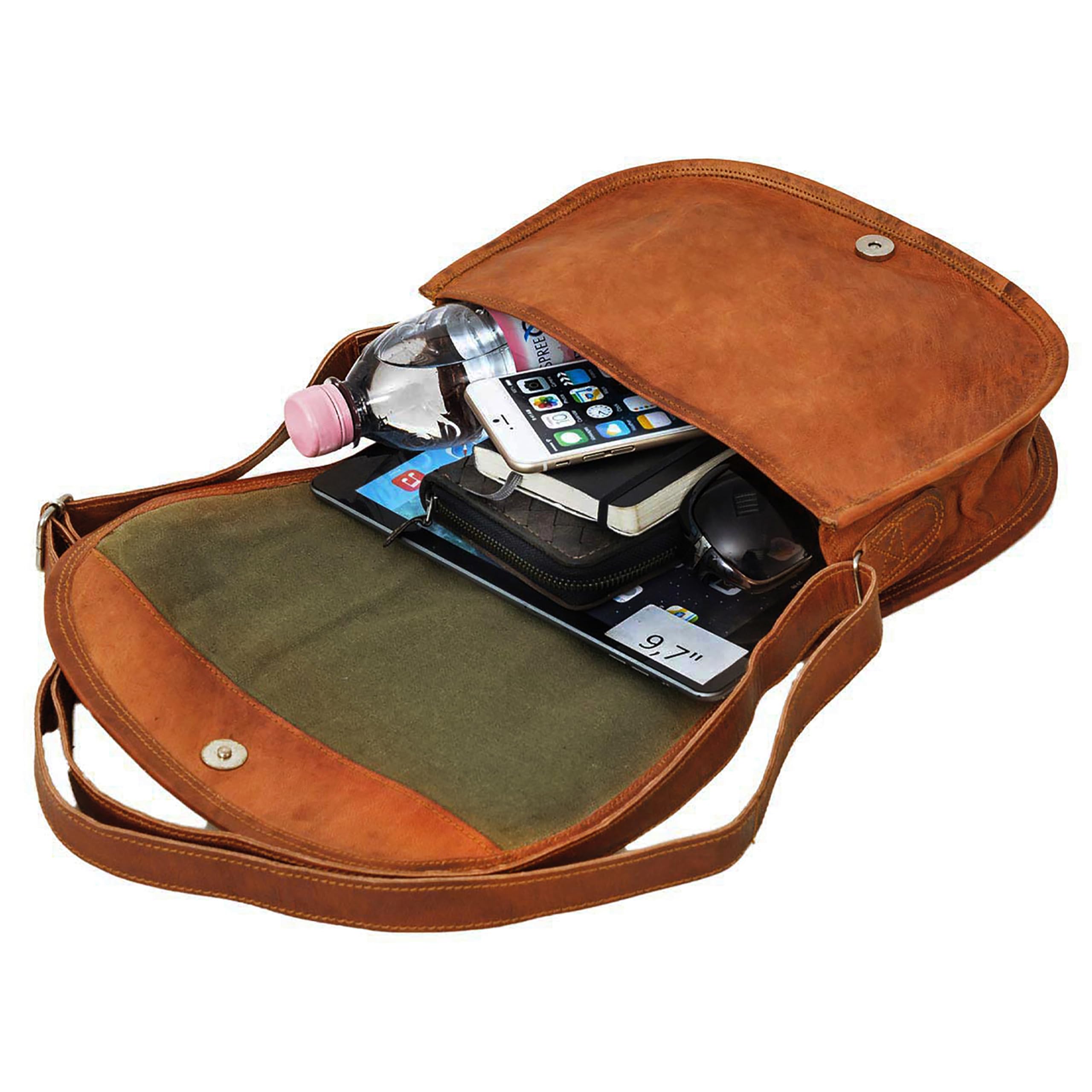 Gusti Leder Umhängetasche – Holly Damen Handtasche aus echtem Ziegenleder in Braun, Vintage-Look, vegetabil gegerbt, Magnetverschluss, passend für 7,9"-Geräte, ideal für Alltag & Freizeit