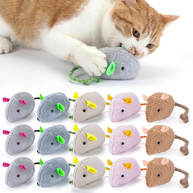 Brinquedos de Rato para Gatos com Catnip e Pelúcia NAHSHON, Pacote com 15