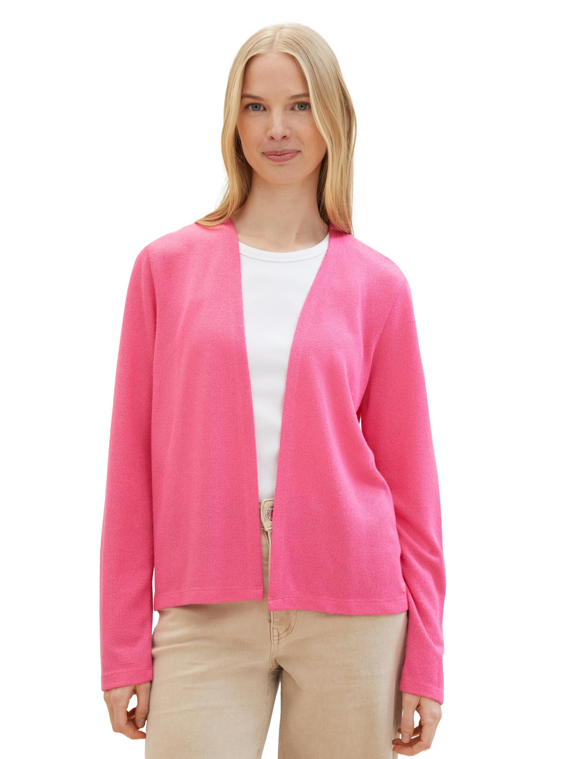 TOM TAILOR Damen Basic T-Shirt Cardigan, carmine pink, XXXL