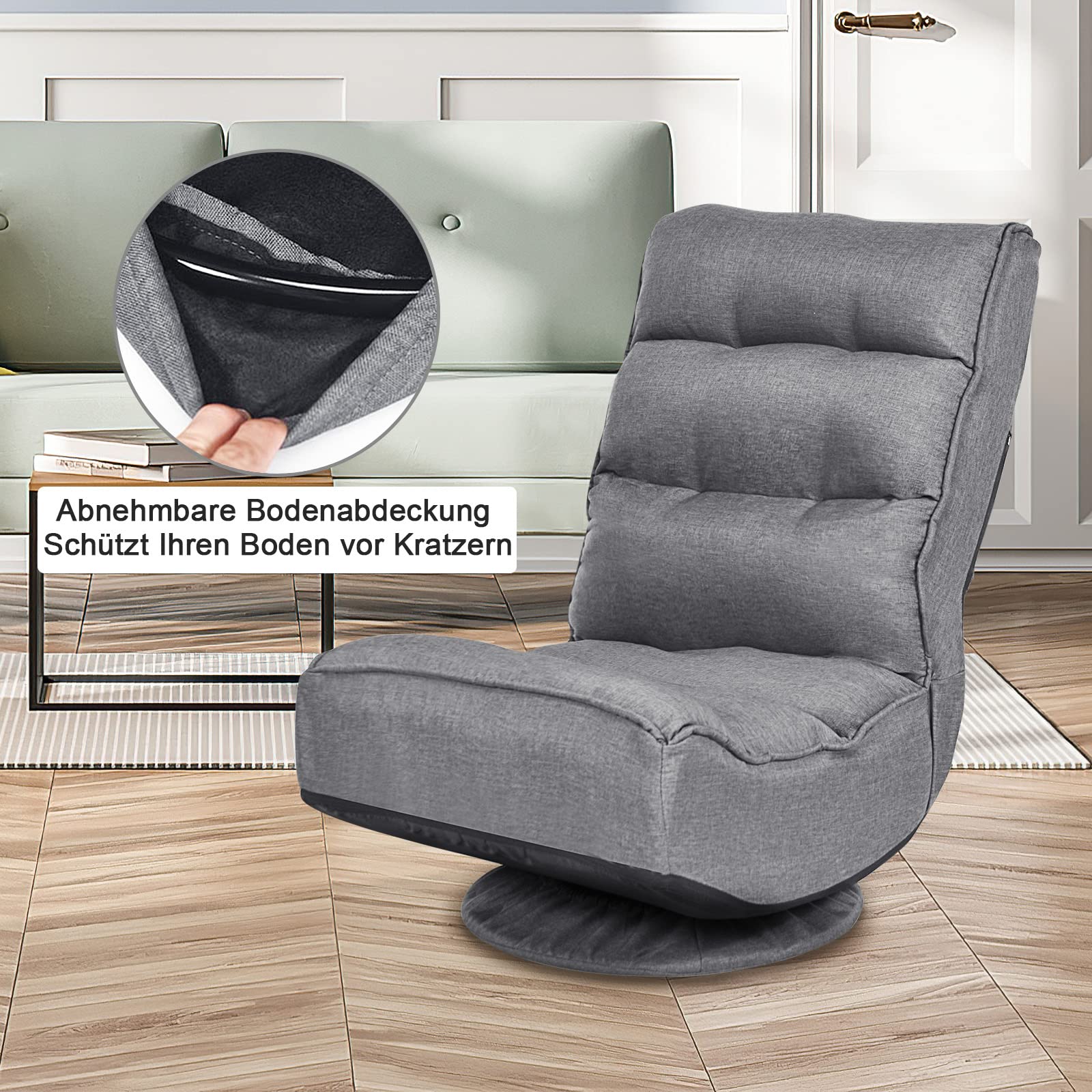 GOPLUS Sillón de Suelo Giratoria 360°, Sofá de Una Plaza Plegable con Respaldo Ajustable, Silla de Juegos, meditación, Soporta hasta 120 kg, para Casa y Oficina (Gris)