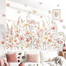 decalmile Boho Flowers Wildflower Floral Grass Plants Wall Decals Stickers