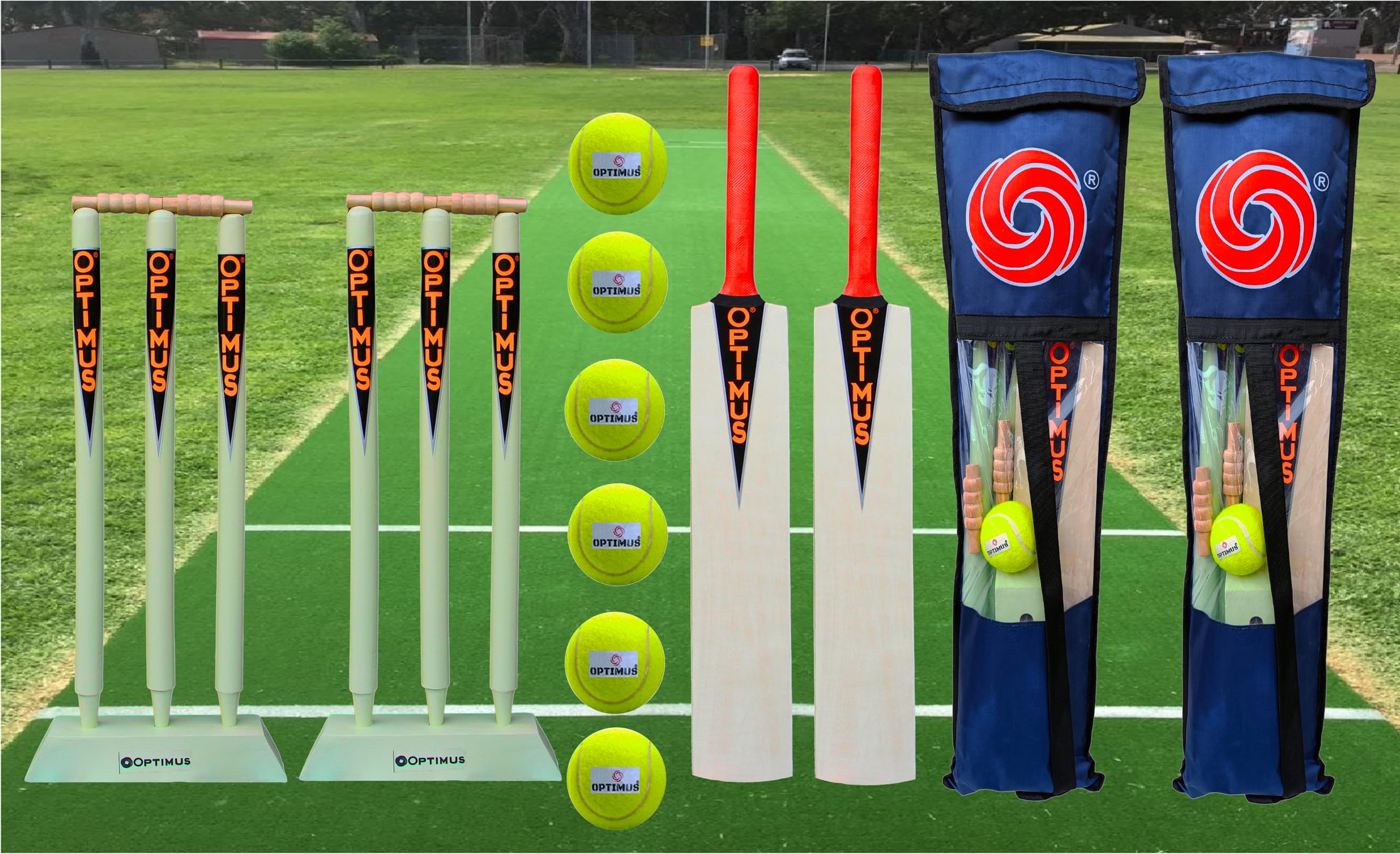Optimus® Cricket Wooden Kit Combo Set for Kids in Heavy Tetron Cover - Size 3 for 7-8 Year Kids (2 Bat, 6 Tennis Rubber Ball, 6 Wickets, 2 Wicket Base, 4 Bails & 2 Kit Cover) B (B0DH4T58VQ) Amazon Price History, Amazon Price Tracker