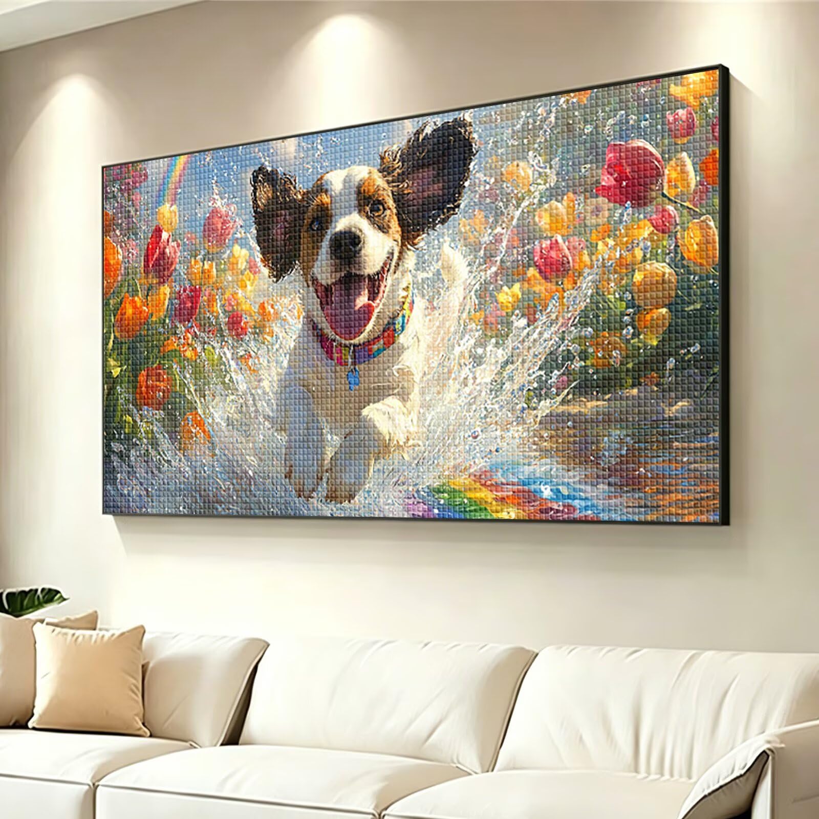 Diamond Painting Adultos Perro Pintura Diamante, Flor Diamond Painting 5D Completo, DIY Cuadrado Cristal Bordado Punto de Cruz Cuadros de Diamantes para Decoracion Hogar, Regalo Mujer 160x80cm 0J-396