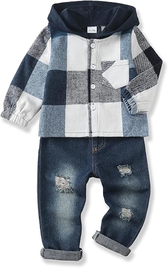 Renotemy Toddler Baby Boy Clothes Hooded Sweatshirt Denim Outfits 12M-5T