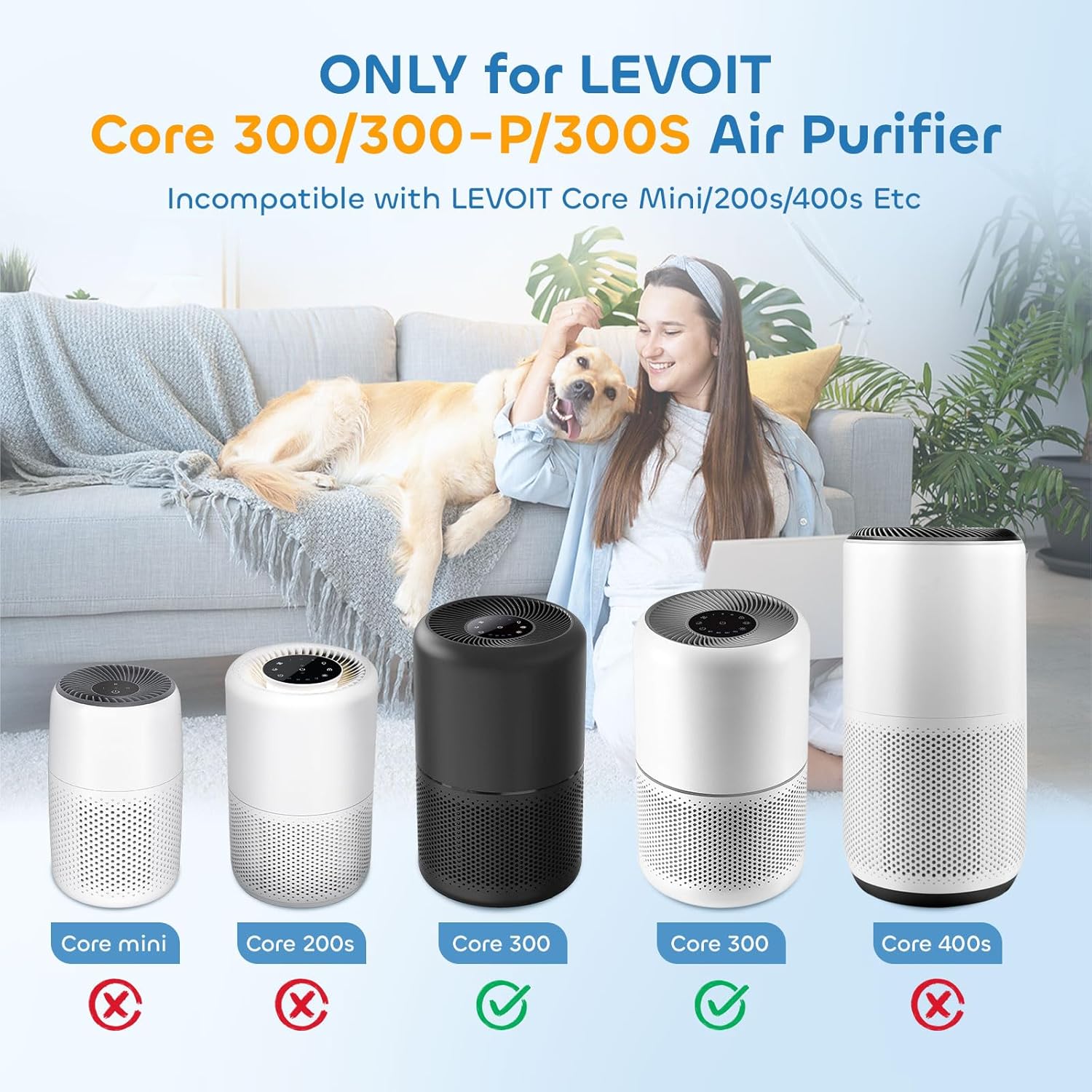 Core 300 Replacement Filter for LEVOIT Core 300 Core300-P Core 300S Core 300S/P VortexAir Air Purifier, Core 300-RF, 3-in-1 H13 Grate True HEPA Activated Carbon, 2 Pack, Green,Core 300-P