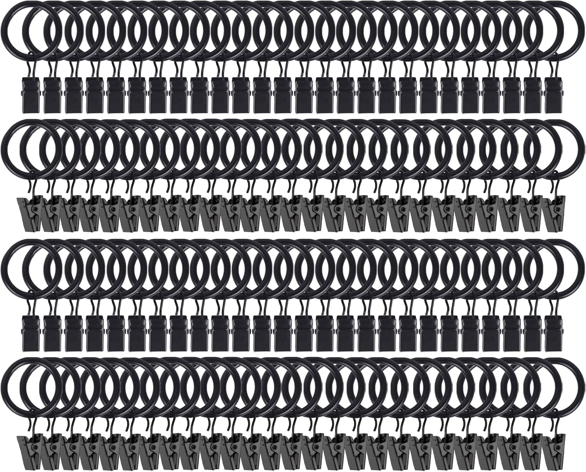 105 Pack Curtain Rod Clip Rings,1" Interior Diameter(Compatible with up to 5/8" Curtain Rod),Metal Drapery Ring with Clips,Strong Decorative Drapery Window Ring with Hooks,Rustproof Vintage(Black)