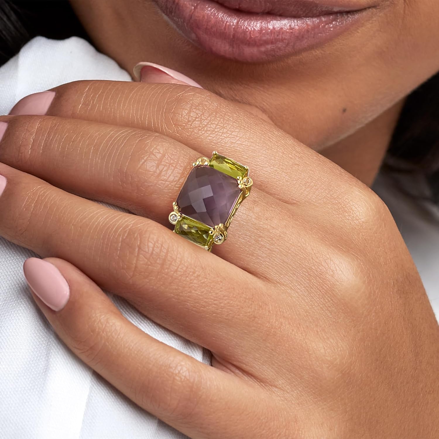 Ross-Simons 6.50 Carat Amethyst and 1.40 ct. t.w. Peridot Ring With White Topaz in 18kt Gold Over Sterling