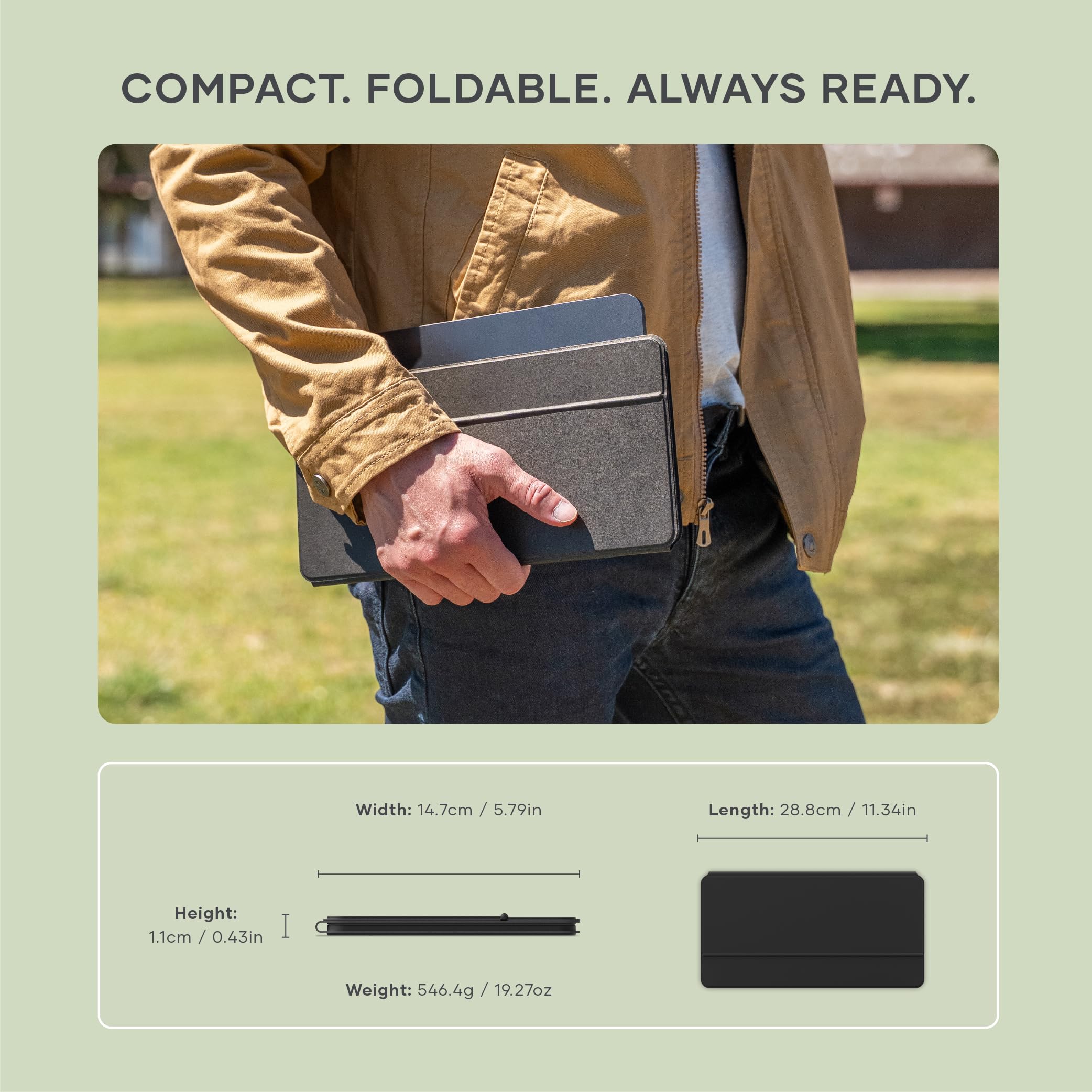 Satechi OntheGo Tastiera Wireless Bluetooth con Supporto, QWERTY US, Nero | Layout Americano, fino a 4 mesi di autonomia, supporto regolabile, fino a 3 dispositivi, per iPad, tablet e laptop